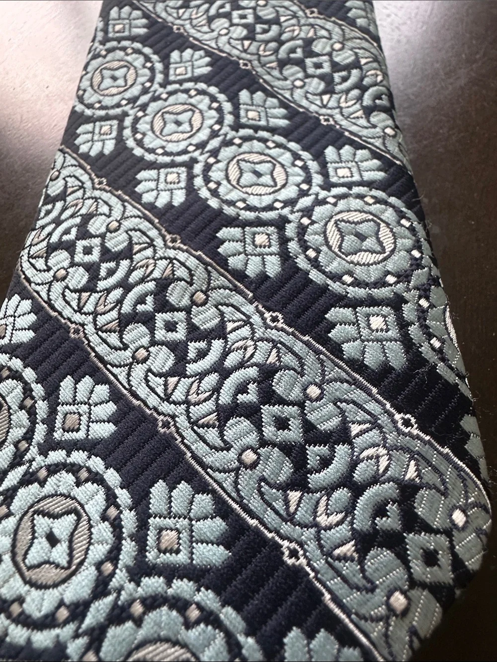 Vintage Haband Made in Como Italy Navy and Light Blue Geometric Woven Tie NWOT